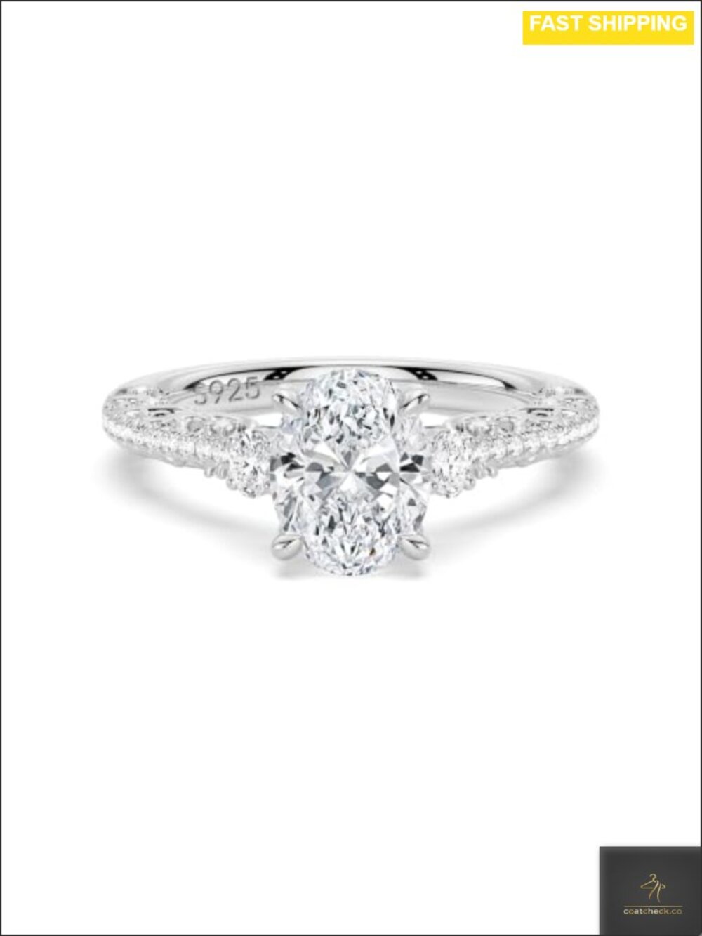 2CT Oval Cut Moissanite Engagement Ring 925 Sterling Silver 3 Stone
